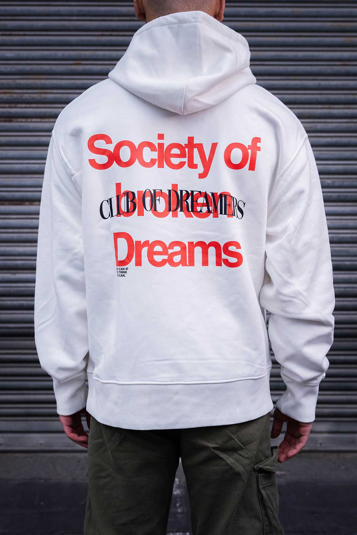 Society Off Weißer Off-White Oversize Hoodie Pullover Sweatshirt Herren Damen mit Print Stick Rose M - Hinten