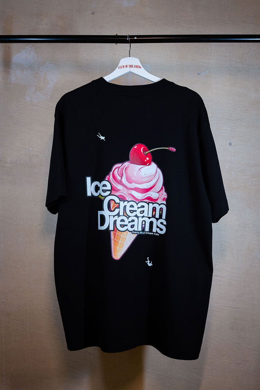 Streetwear Brand Oversize T-Shirt Damen Herren Schwarz Black Luxus Bio Baumwolle Schrift Rücken Print Unisex Ice Cream Dreams Club of Dreamers Marke Beste